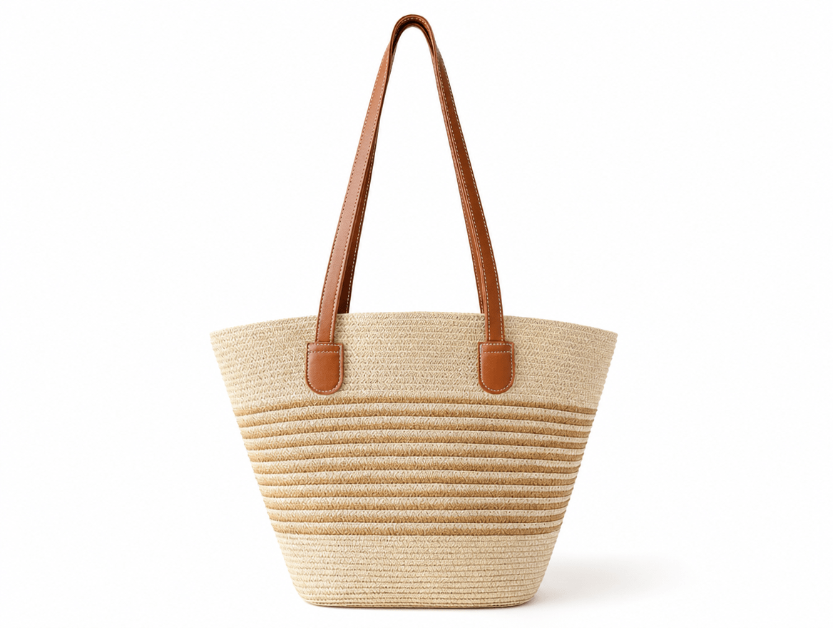 Riviera | Large Woven Straw Beach Tote Bag with Zipper & Removable Silk Scarf - mildlymama