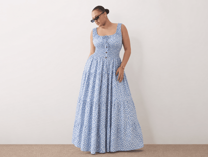 Rosalie | Boho Floral Smocked Waist Tiered A - Line Sleeveless Maxi Dress - mildlymama