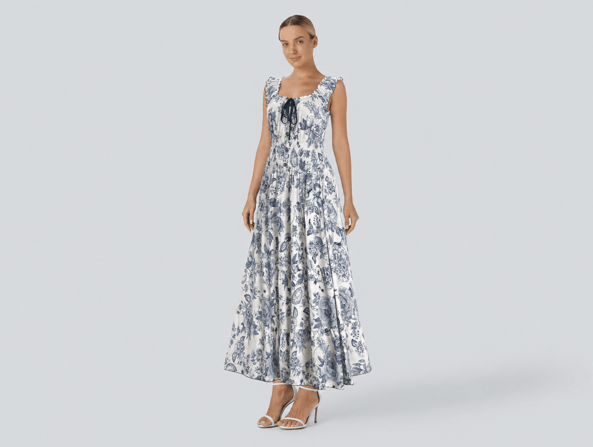 Rosalie | Boho Floral Smocked Waist Tiered A - Line Sleeveless Maxi Dress - mildlymama
