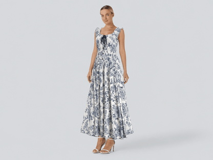 Rosalie | Boho Floral Smocked Waist Tiered A - Line Sleeveless Maxi Dress - mildlymama