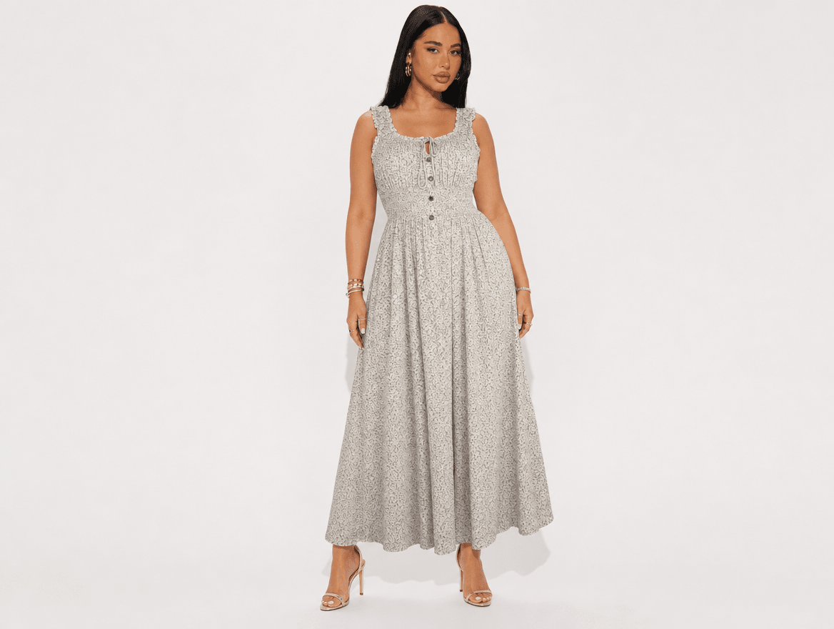 Rosalie | Boho Floral Smocked Waist Tiered A - Line Sleeveless Maxi Dress - mildlymama