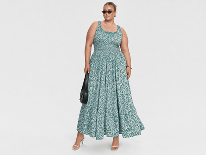Rosalie | Boho Floral Smocked Waist Tiered A - Line Sleeveless Maxi Dress - mildlymama