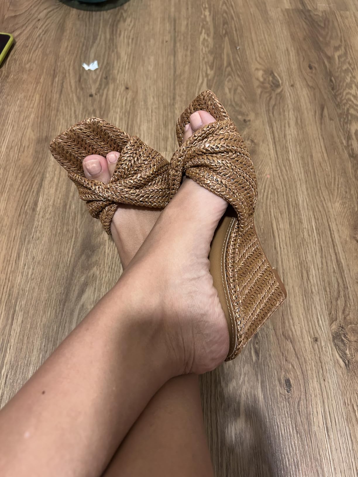 Rosette | Braided Raffia Twist Bow Wedge Mule Sandals with Square Open Toe - mildlymama
