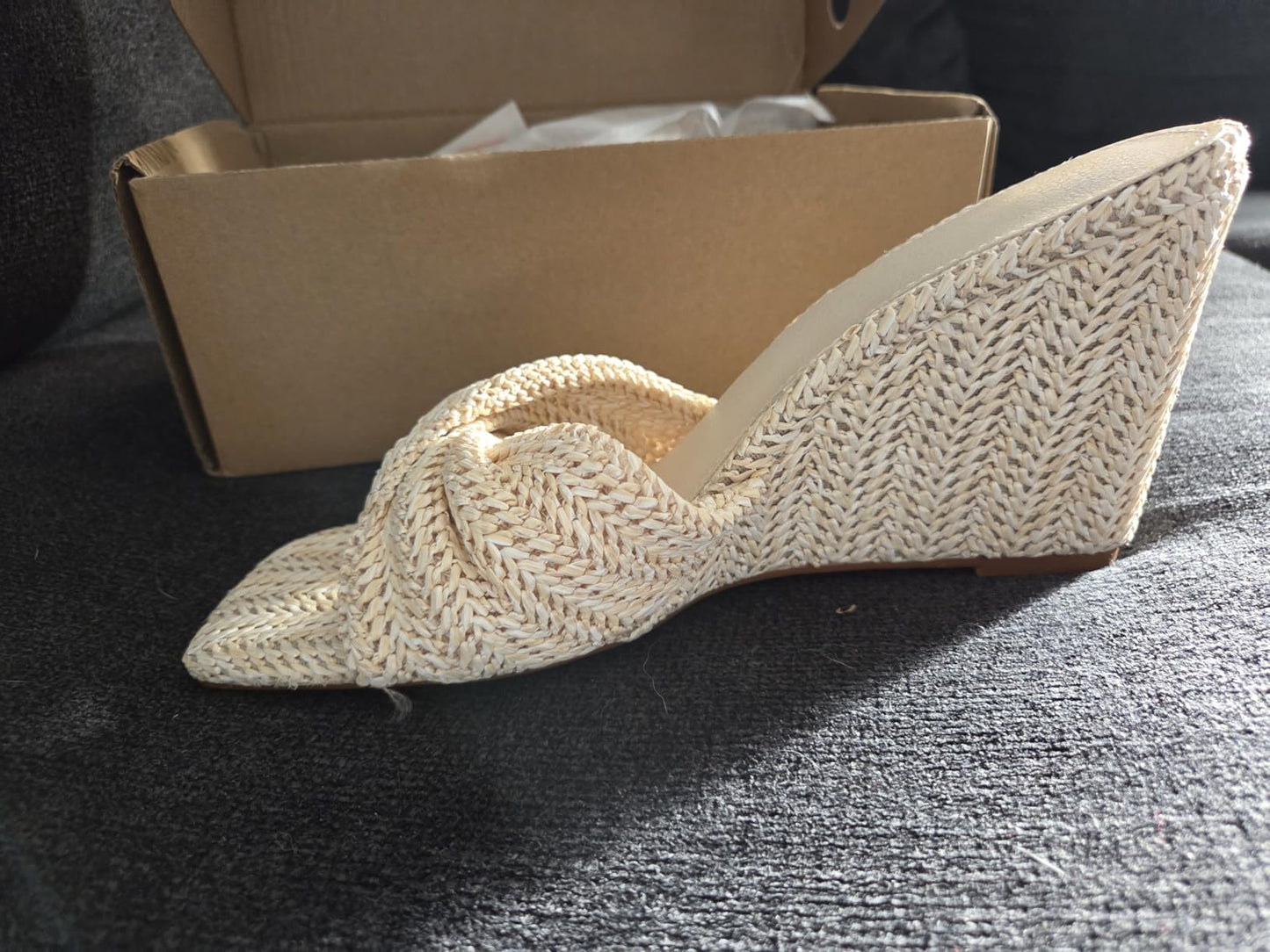 Rosette | Braided Raffia Twist Bow Wedge Mule Sandals with Square Open Toe - mildlymama
