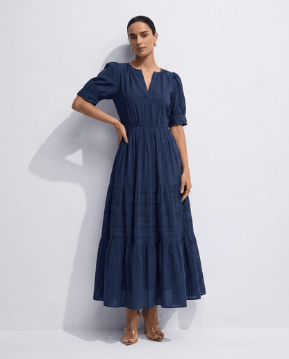 Sage | Short Sleeve V - Neck Elastic Waist Boho Maxi Dress with Pockets - mildlymama