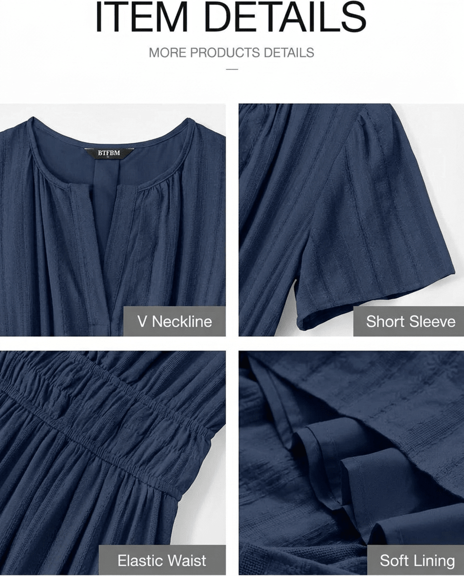 Sage | Short Sleeve V - Neck Elastic Waist Boho Maxi Dress with Pockets - mildlymama