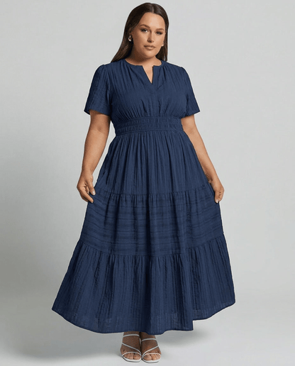 Sage | Short Sleeve V - Neck Elastic Waist Boho Maxi Dress with Pockets - mildlymama