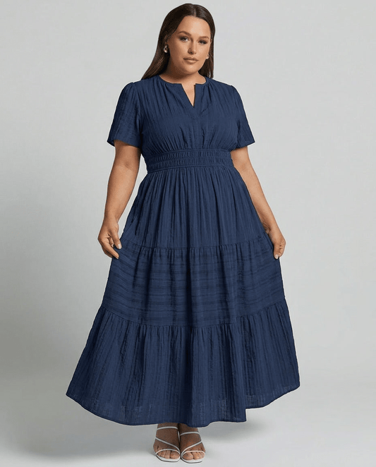 Sage | Short Sleeve V - Neck Elastic Waist Boho Maxi Dress with Pockets - mildlymama