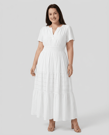 Sage | Short Sleeve V - Neck Elastic Waist Boho Maxi Dress with Pockets - mildlymama