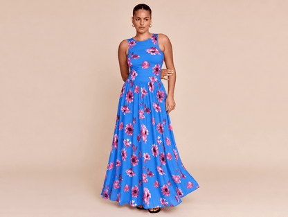 Seraphina | Floral Sleeveless Mesh Smocked Back Ruffle Hem Maxi Dress with Pockets - mildlymama