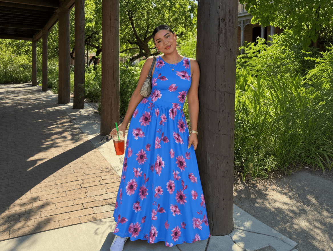 Seraphina | Floral Sleeveless Mesh Smocked Back Ruffle Hem Maxi Dress with Pockets - mildlymama