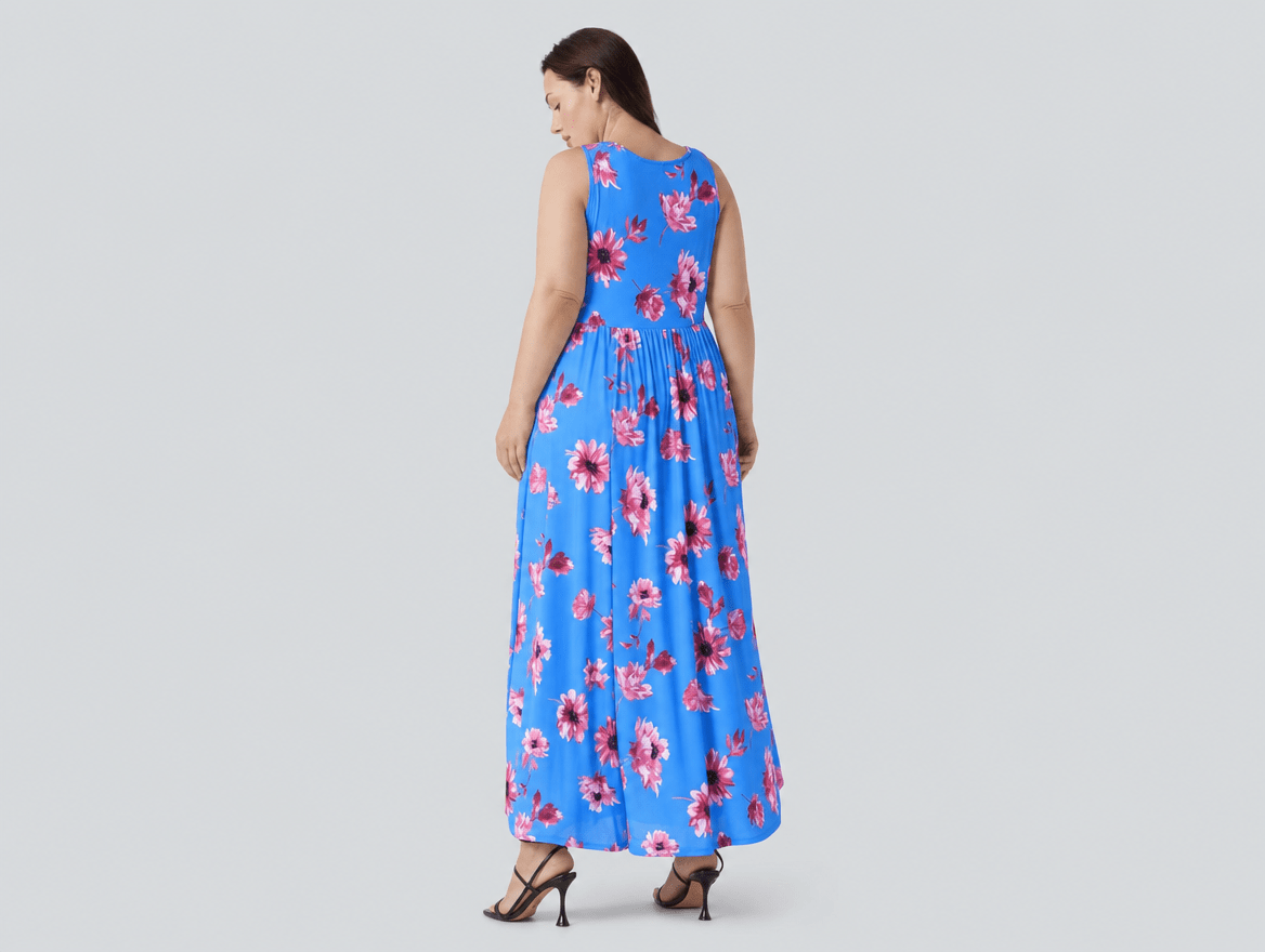 Seraphina | Floral Sleeveless Mesh Smocked Back Ruffle Hem Maxi Dress with Pockets - mildlymama