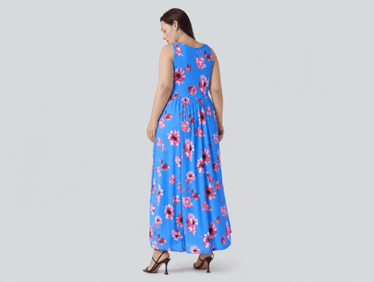Seraphina | Floral Sleeveless Mesh Smocked Back Ruffle Hem Maxi Dress with Pockets - mildlymama