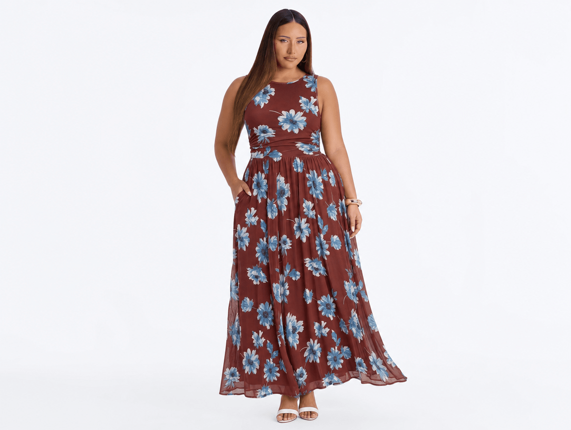 Seraphina | Floral Sleeveless Mesh Smocked Back Ruffle Hem Maxi Dress with Pockets - mildlymama