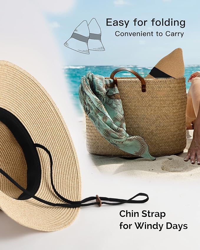 Soleil | Wide Brim Foldable Straw Beach Sun Hat UPF 80+ - mildlymama
