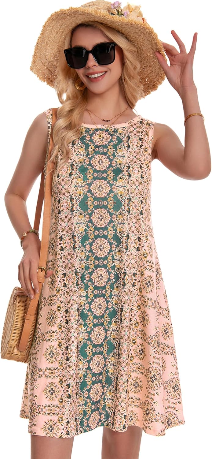 Summer Dresses for Women Beach Boho Sleeveless Vintage Floral Flowy Pocket Tshirt Tank Sundresses 2026 - mildlymama