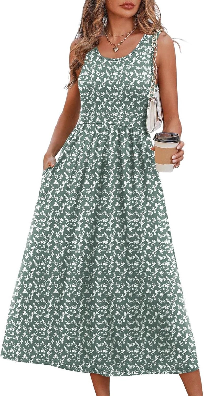 Summer Dresses for Women Flowy Casual Midi Dress Beach Vacation Sundresses with Pockets - mildlymama
