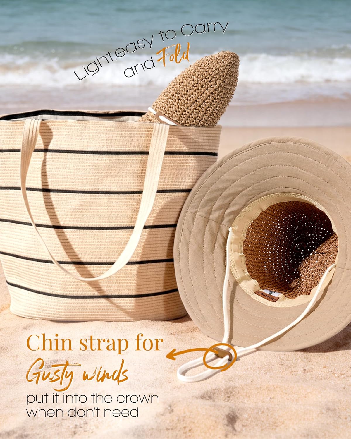 Summer Straw Beach Sun Hats for Women UPF 50 Floppy Wide Brim Travel Bucket Hat Foldable Packable - mildlymama