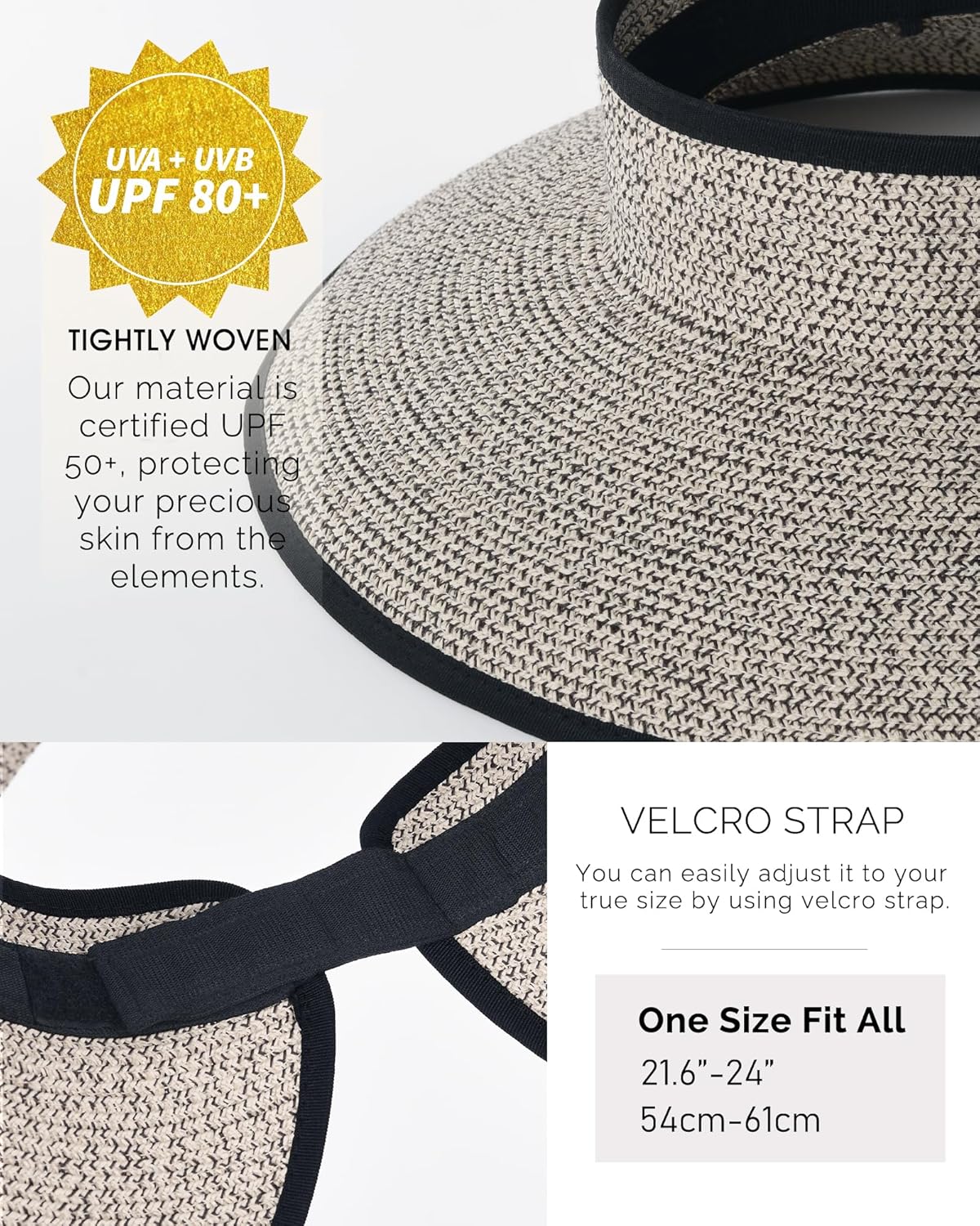 Sun Hats for Women Wide Brim Beach Hat Straw Visor Ponytail Summer UV Packable Foldable Beach Vacation Essentials - mildlymama