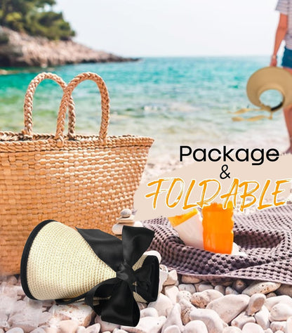 Sun Visors for Women Wide Brim Beach Hat Foldable Straw Visor Hat Ponytail Summer Packable UPF 50+ - mildlymama