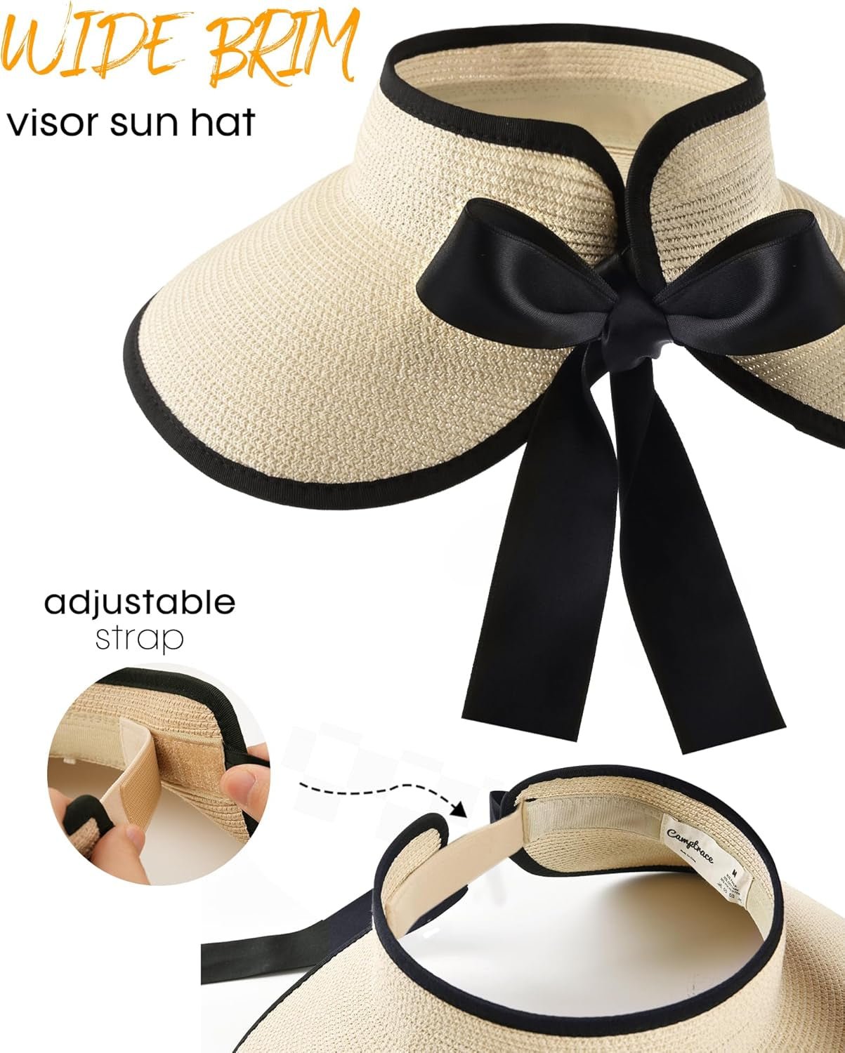 Sun Visors for Women Wide Brim Beach Hat Foldable Straw Visor Hat Ponytail Summer Packable UPF 50+ - mildlymama
