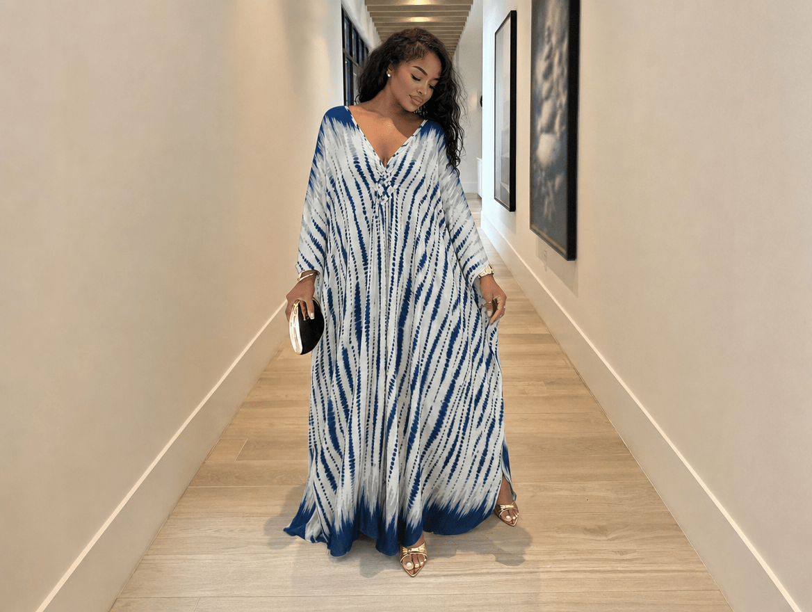 Tropicana | V - Neck Batwing Sleeve Floral Kaftan Beach Cover - Up Dress - mildlymama