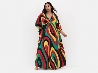 Tropicana | V - Neck Batwing Sleeve Floral Kaftan Beach Cover - Up Dress - mildlymama