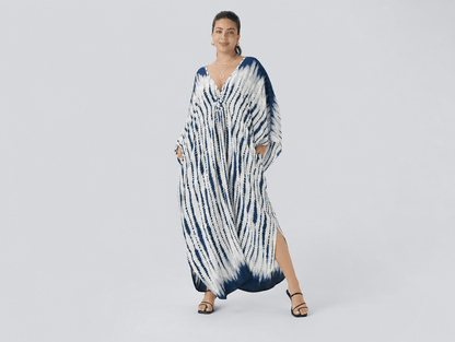 Tropicana | V - Neck Batwing Sleeve Floral Kaftan Beach Cover - Up Dress - mildlymama