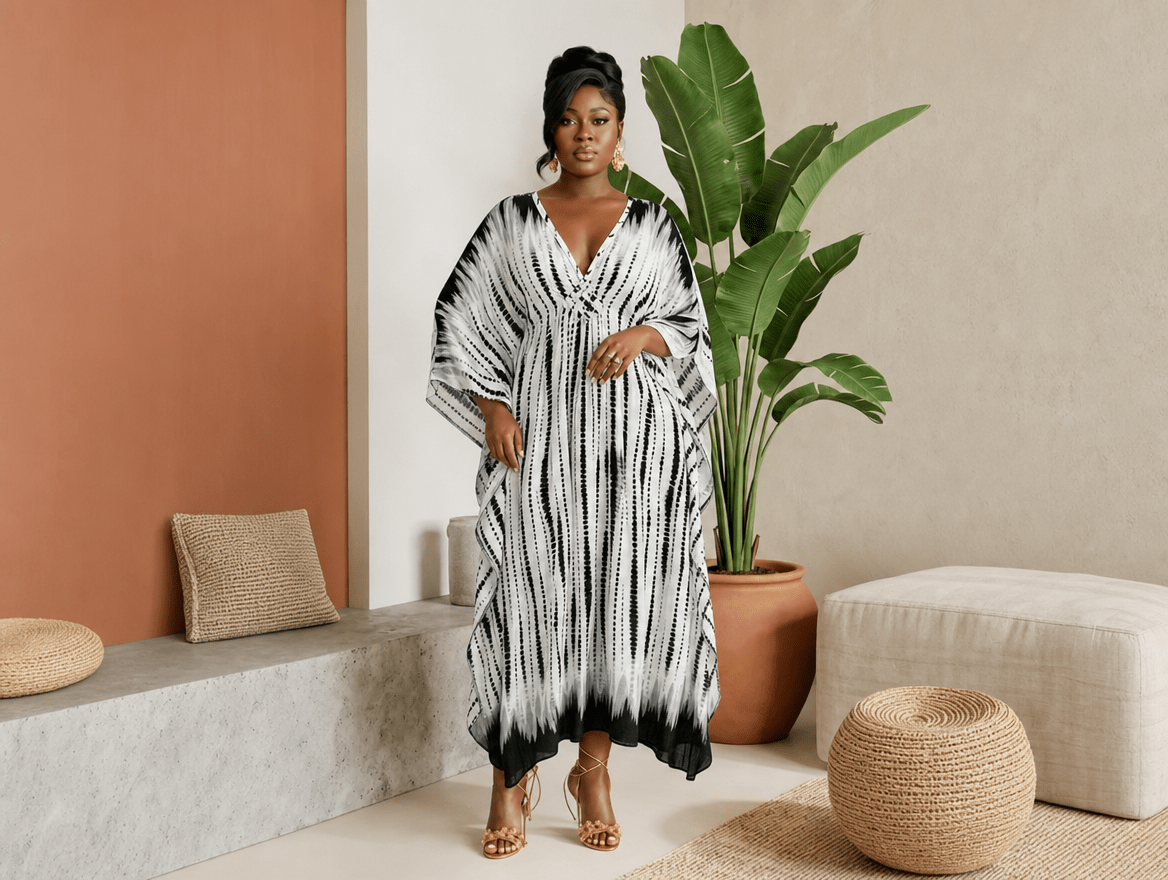 Tropicana | V - Neck Batwing Sleeve Floral Kaftan Beach Cover - Up Dress - mildlymama