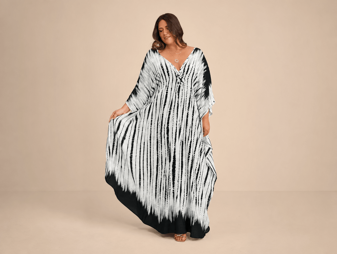 Tropicana | V - Neck Batwing Sleeve Floral Kaftan Beach Cover - Up Dress - mildlymama
