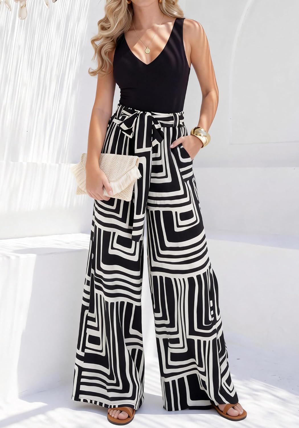 Two Piece Sets for Women Summer 2026 Spring Outfits Casual Sleeveless Wide Leg Pants Sets Beach Vacation Clothes - mildlymama