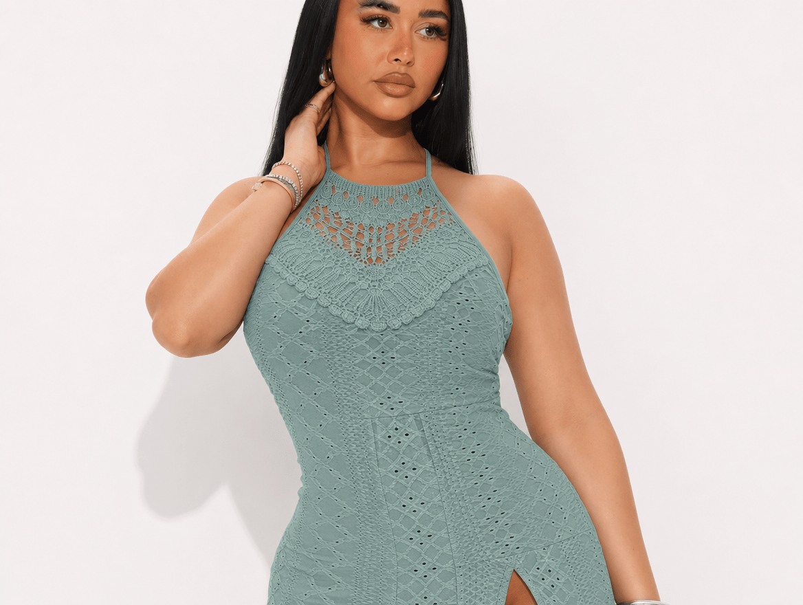 Valentina | Halter Tie Hollow - Out Eyelet A - Line Maxi Dress with Side Slit - mildlymama