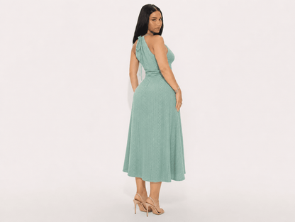 Valentina | Halter Tie Hollow - Out Eyelet A - Line Maxi Dress with Side Slit - mildlymama