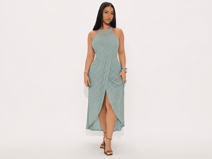 Valentina | Halter Tie Hollow - Out Eyelet A - Line Maxi Dress with Side Slit - mildlymama