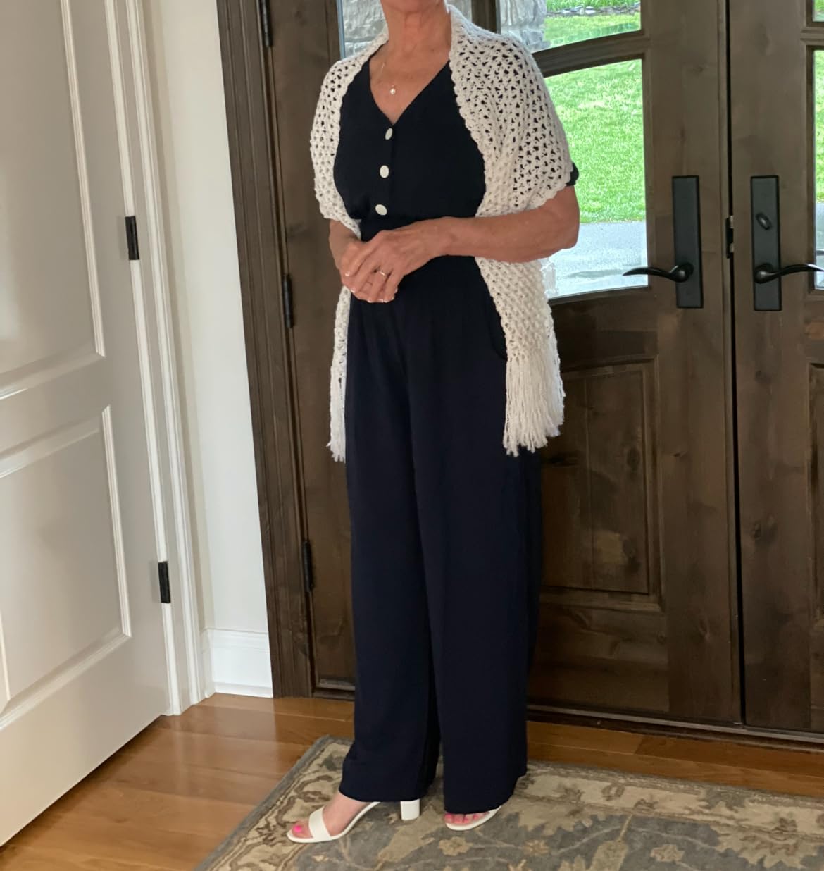 Viola | V - Neck Short Sleeve Smocked High Waist Wide Leg Jumpsuit with Pockets - mildlymama
