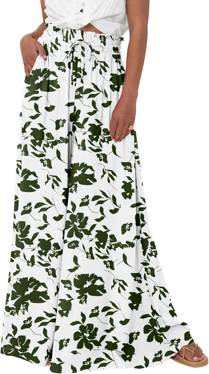 Women Casual High Waist Wide Leg Pants 2026 Spring Summer Long Palazzo Pants Pocket Lounge Beach Vacation Clothes - mildlymama