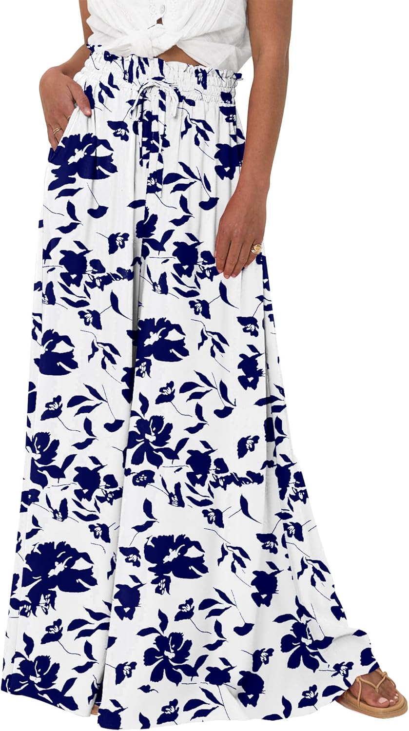 Women Casual High Waist Wide Leg Pants 2026 Spring Summer Long Palazzo Pants Pocket Lounge Beach Vacation Clothes - mildlymama
