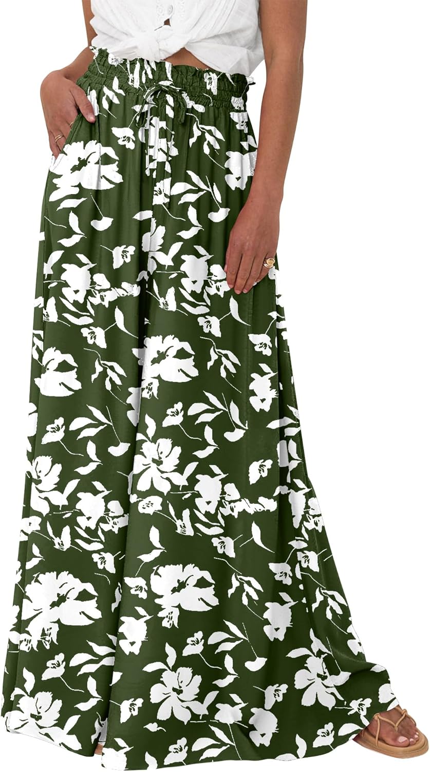 Women Casual High Waist Wide Leg Pants 2026 Spring Summer Long Palazzo Pants Pocket Lounge Beach Vacation Clothes - mildlymama