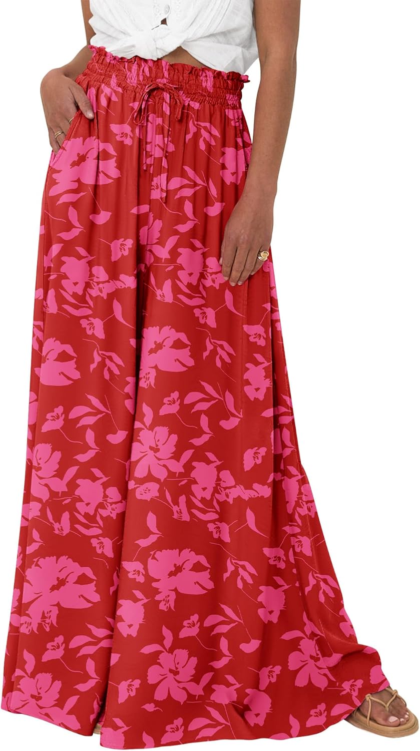 Women Casual High Waist Wide Leg Pants 2026 Spring Summer Long Palazzo Pants Pocket Lounge Beach Vacation Clothes - mildlymama