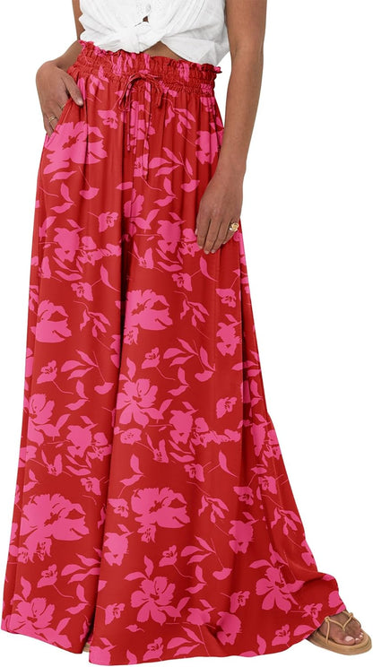 Women Casual High Waist Wide Leg Pants 2026 Spring Summer Long Palazzo Pants Pocket Lounge Beach Vacation Clothes - mildlymama