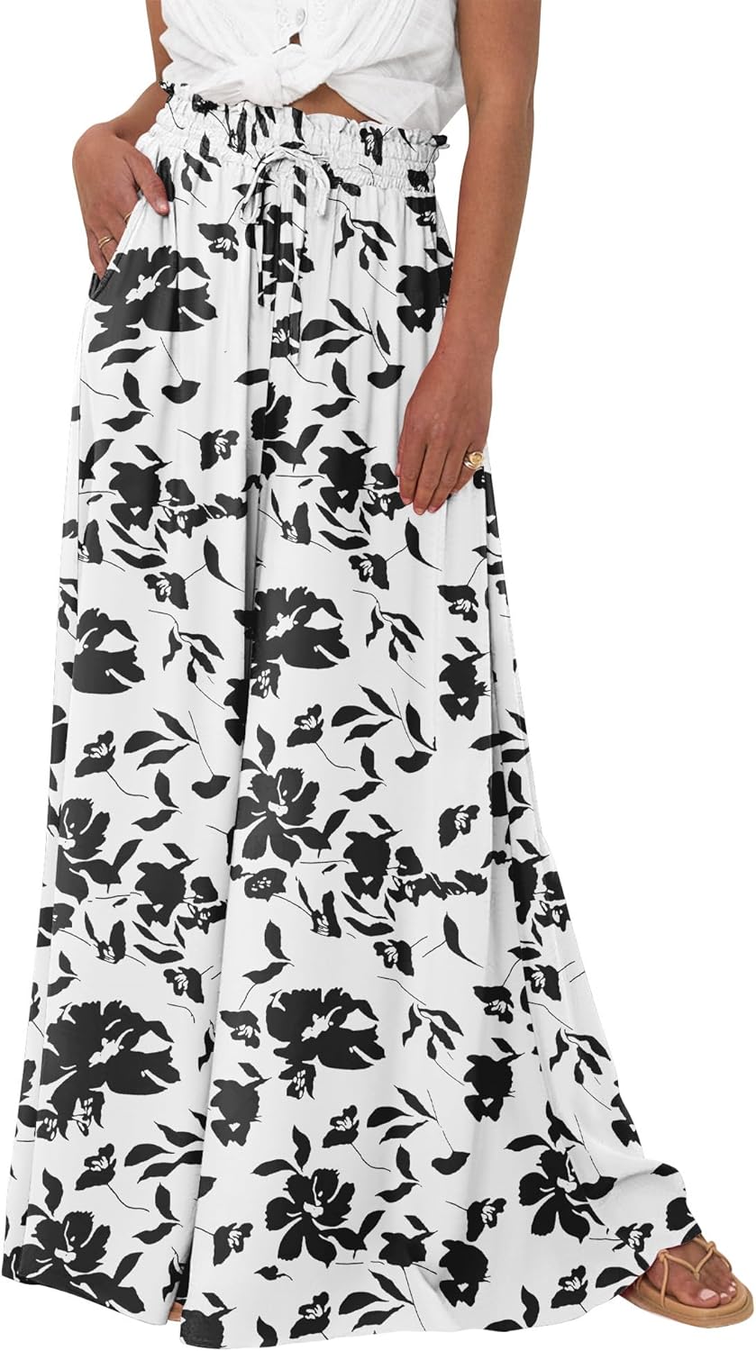 Women Casual High Waist Wide Leg Pants 2026 Spring Summer Long Palazzo Pants Pocket Lounge Beach Vacation Clothes - mildlymama