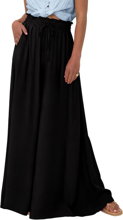 Women Casual High Waist Wide Leg Pants 2026 Spring Summer Long Palazzo Pants Pocket Lounge Beach Vacation Clothes - mildlymama