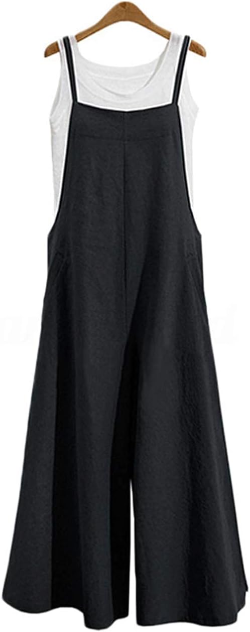 Women Casual Loose Long Bib Pants Wide Leg Jumpsuits Baggy Cotton Rompers Overalls with Pockets PZZTYP2 - mildlymama