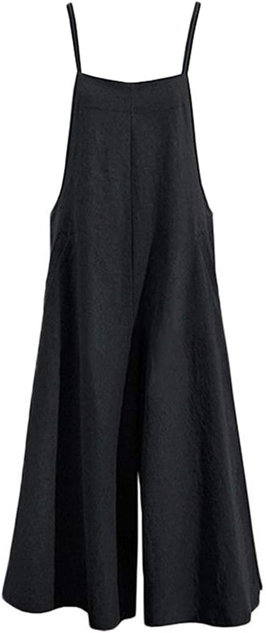 Women Casual Loose Long Bib Pants Wide Leg Jumpsuits Baggy Cotton Rompers Overalls with Pockets PZZTYP2 - mildlymama