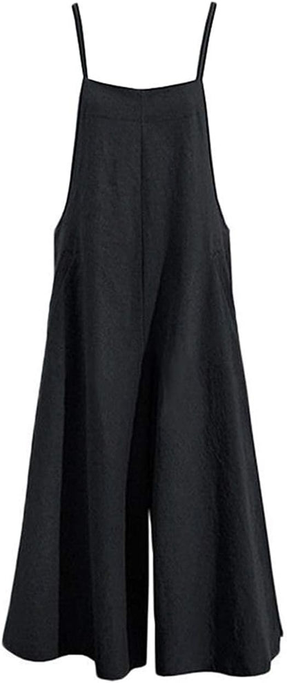 Women Casual Loose Long Bib Pants Wide Leg Jumpsuits Baggy Cotton Rompers Overalls with Pockets PZZTYP2 - mildlymama