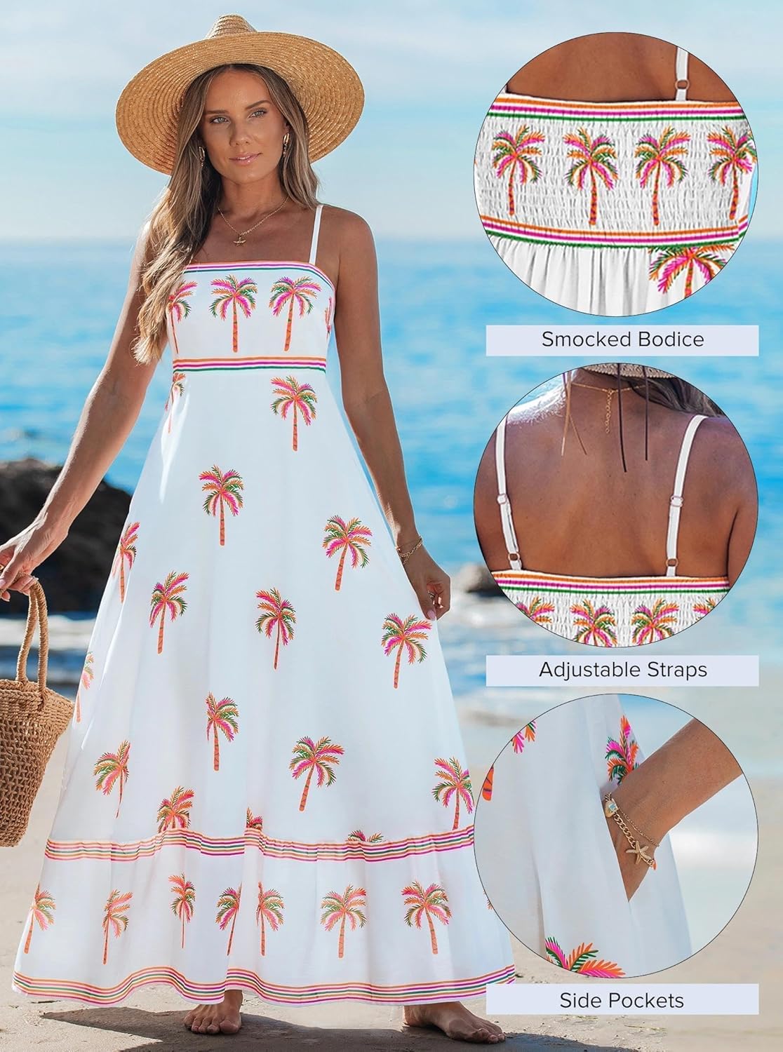 Women Summer Maxi Dress 2026 Spaghetti Strap Long Beach Dress Boho A - Line Flowy Casual Sleeveless Sun Dress - mildlymama