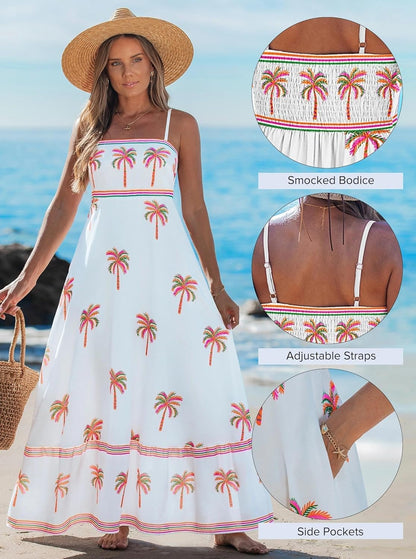 Women Summer Maxi Dress 2026 Spaghetti Strap Long Beach Dress Boho A - Line Flowy Casual Sleeveless Sun Dress - mildlymama
