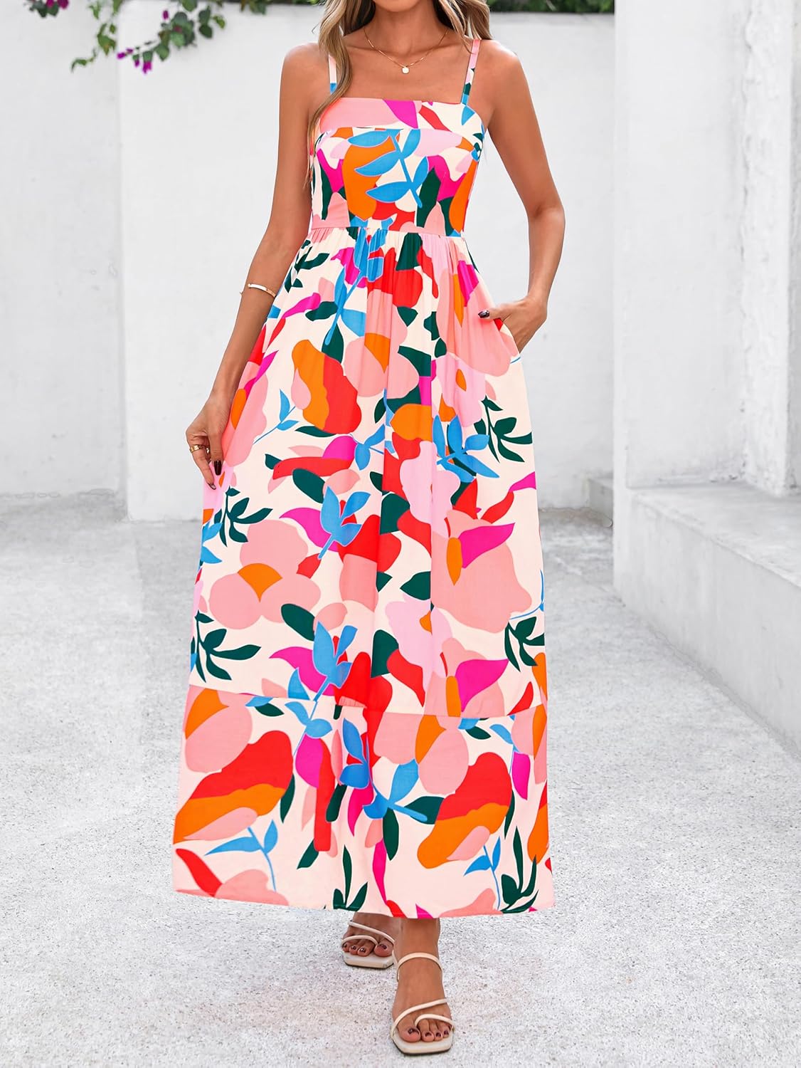 Women Summer Maxi Dresses 2026 Spaghetti Strap Boho Floral Striped Wedding Guest Beach Vacation Flowy Long Dress - mildlymama