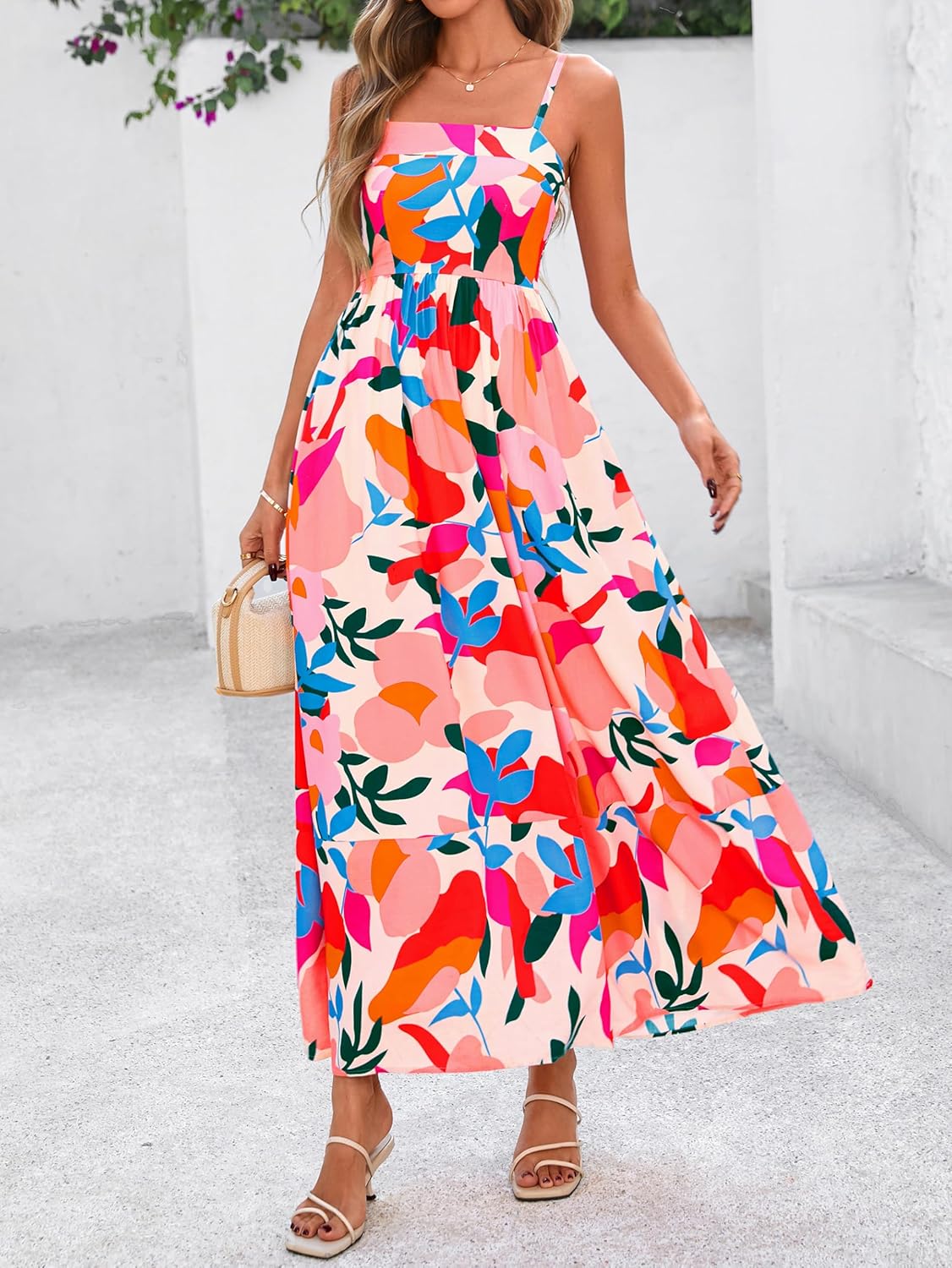 Women Summer Maxi Dresses 2026 Spaghetti Strap Boho Floral Striped Wedding Guest Beach Vacation Flowy Long Dress - mildlymama