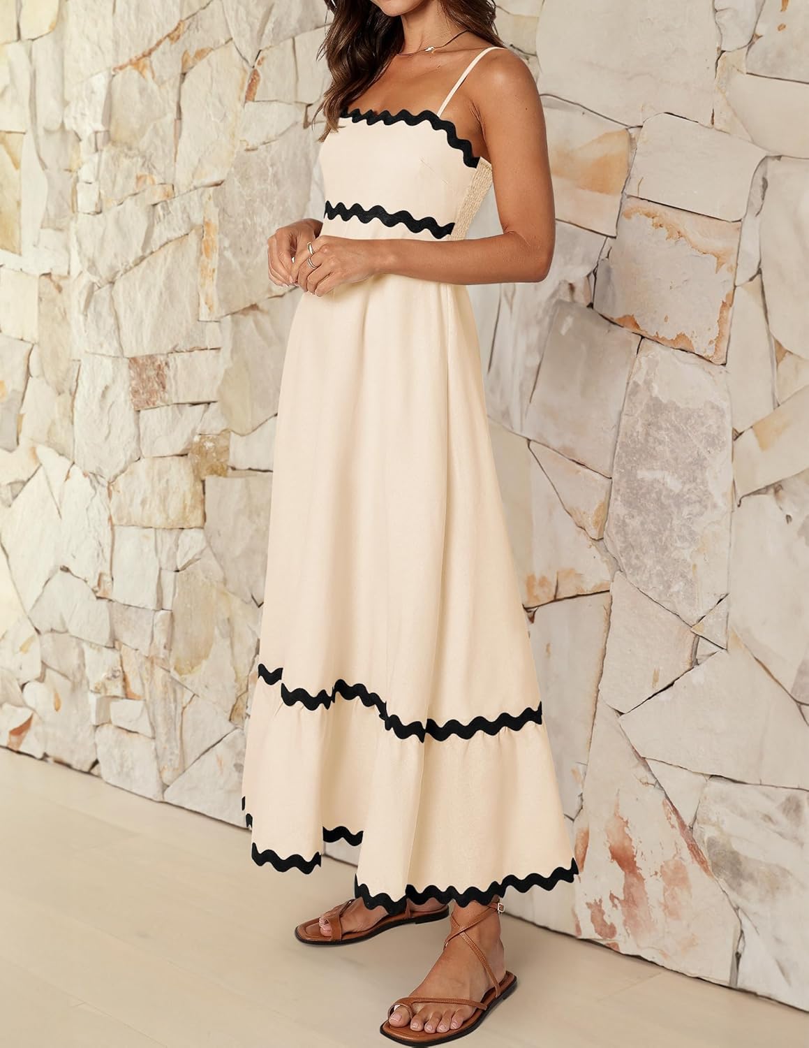 Women'S 2026 Summer Spaghetti Straps Sleeveless Backless Sundress Flowy Smocked Lace Swing a Line Midi Dress - mildlymama